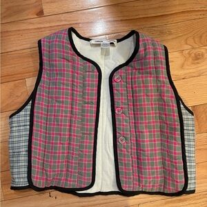Caron Callahan Pink and Gray Plaid Vest
